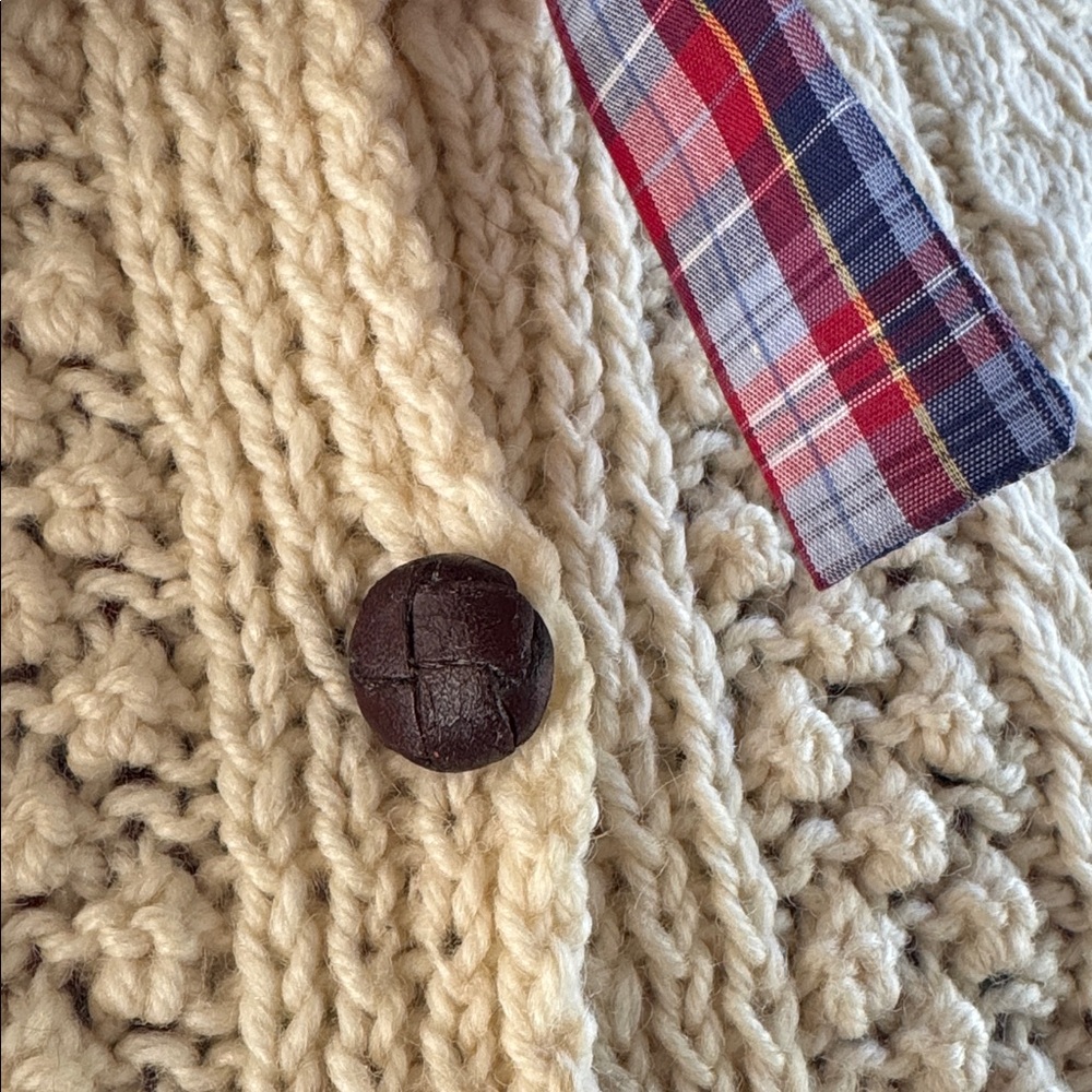Donegal Tradition vintage Irish fisherman sweater soft wool leather buttons Med - Picture 4 of 15